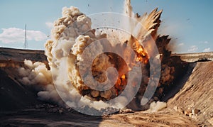 A panoramic shot of a detonation in gravel pit