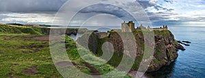 Panoramic shot of the famous Dunnottar Castle in Stonehaven, Aberdeenshire, Scotland