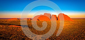 Panoramic shot of the famous Kata Tjuta or Olga mountains in  Northern Territory in Australia
