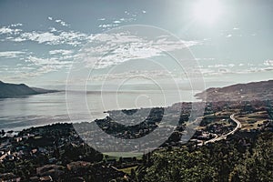 Panoramic shot of Geneva lake Leman and village of Clarens