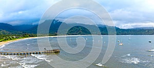 Panoramic Shot of Hanalei Beach in North Kauai, Hawaii