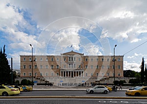 Panoramic shot of the Hellenic Parliament located in Athens, Greece