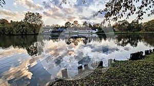 Panoramic shot of the Lake Genval located in Walloon Brabant, Belgium on a beautiful day