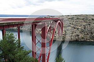 Panoramic shot of the Maslenica red bridge in Zadar, Croatia