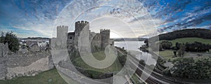Panoramic shot of a mesmerizing view of Conwy Castle in North Wales