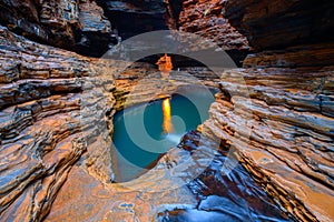 Panoramic shot of mini pools in Weano Gorge Wittenoom, Australia