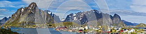 Panoramic Shot of Reine Village on Lofoten Islands, Northern Nor