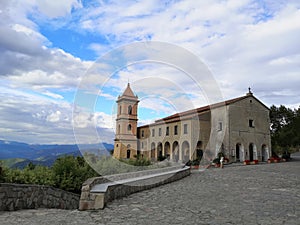 Panoramic shot of the San Giovanni a Piro on a cloudy day background