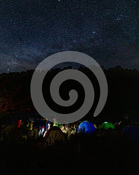 Panoramic shot of the sierra negra volcano in Mexico. Relief highest mountain in starry night