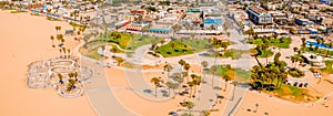 Panoramic shot of the Venice Beach Boardwalk in Los Angeles, California