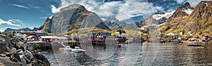 Panoramic shot of A village, Moskenes, on the Lofoten in norther