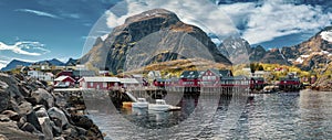 Panoramic shot of A village, Moskenes, on the Lofoten in norther