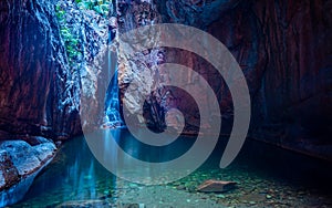 Panoramic shot of a waterfall in El Questro Wilderness Park Western Australia