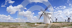 Panoramic shot of Windmills of Campo de Criptana, Spain