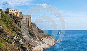 Panoramic sight of the beautiful island of Procida with the castle, near Napoli, Campania region, Italy.