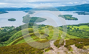 Panoramic sight from Conic Hill, over Loch Lomond, Scotland.