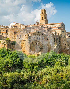 Panoramic sight of Pitigliano in a sunny summer afternoon. Province of Grosseto, Tuscany, Italy.