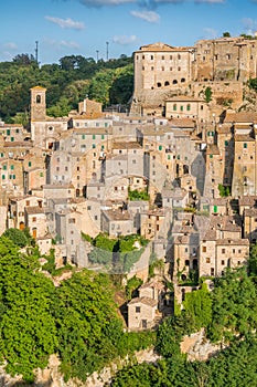 Panoramic sight of Sorano, in the Province of Grosseto, Tuscany Toscana, Italy.