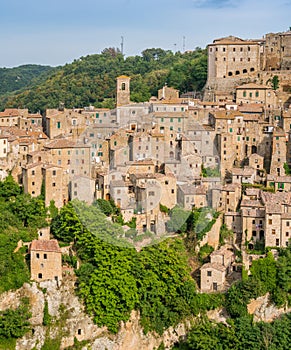 Panoramic sight of Sorano, in the Province of Grosseto, Tuscany Toscana, Italy.