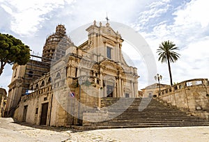 Panoramic Sights of Basilica of Saint Mary of the Announcement Basilica Maria Santissima Annunziata in Comiso, Province of Ragus