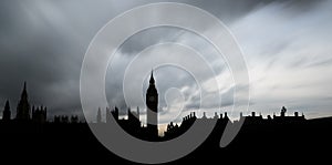Panoramic silhouette of The Houses of Parliament and the Big Ben in London