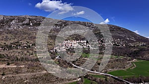 Panoramic sky view of the village of Coursegoules in the Vence region