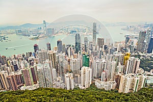 Panoramic Skyline of Hong Kong City seen from the Peak