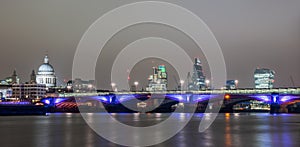 Panoramic skyline of London at night
