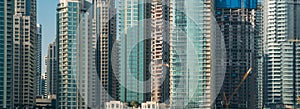 Panoramic skyline of new modern buildings, abstract urban architecture pattern