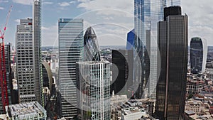 Panoramic skyline view of Bank and Canary Wharf, central London's leading financial districts