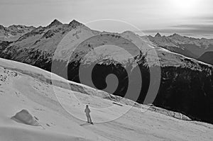 Panoramic snow-mountain view from Jakobshorn in Davos in the Swiss Alps