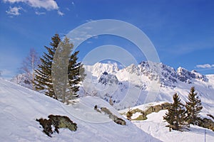 Panoramic snow mountains view