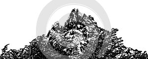 Panoramic snowy mountains isolated graphic