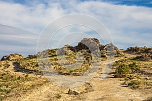 Panoramic spring landscape along the I-80 highway