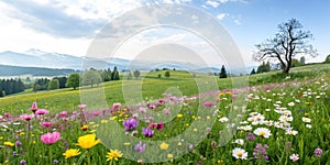 Panoramic spring landscape with flowers