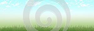 Panoramic Spring and summer scene grass meadow with clear blue skies with clouds background
