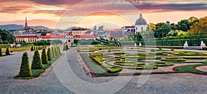 Panoramic spring view of Belvedere park, built by Johann Lukas von Hildebrandt for Prince Eugene of Savoy photo