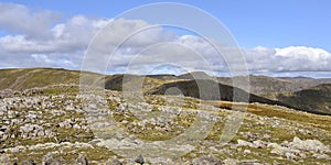 Panoramic from a stony Hart Crag across to Fairfield, Lake District