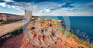 Panoramic summer view of cliff edge located Kaliakra fortress.