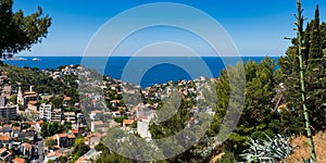 Summer view on Marseille rooftops and the Mediterranean Sea. Bompard, Bouches-du-RhÃÂ´ne, Provence-Alpes-Cote d`Azur, France photo