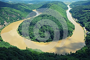 Panorama of Saarschleife loop in Saarland, Germany. photo