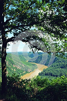Panorama of Saarschleife loop in Saarland, Germany photo