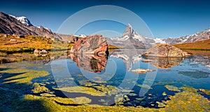 Panoramic summer view of Stellisee lake.