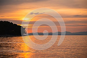 Panoramic sundown over tranquil sea on Brac Island