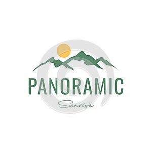 panoramic sunrise mountain hill peak nature relax logo design vector icon illustration