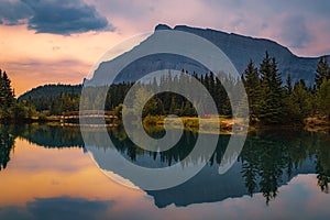 Panoramic Sunrise Mountain Reflections At Cascade Ponds