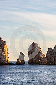 Panoramic sunset at Land`s End in Cabo San Lucas, Mexico