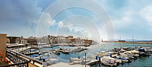 Panoramic sunset at the Venetian Lighthouse at Chania