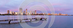 Panoramic sunset view of the city of Perth Western Australia