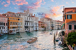 Panoramic sunset view of famous Grand Canal in Venice, Italy